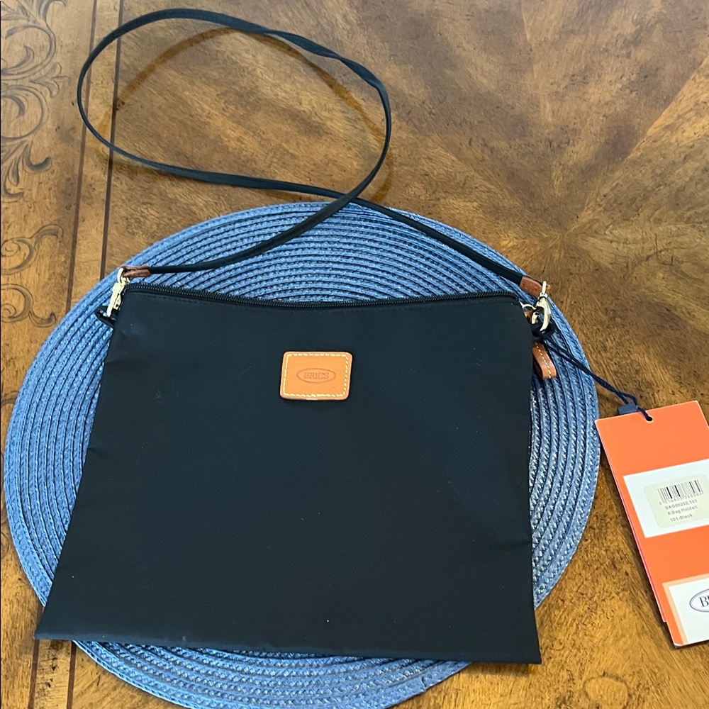 New Black Crossbody Bag with Tan Details